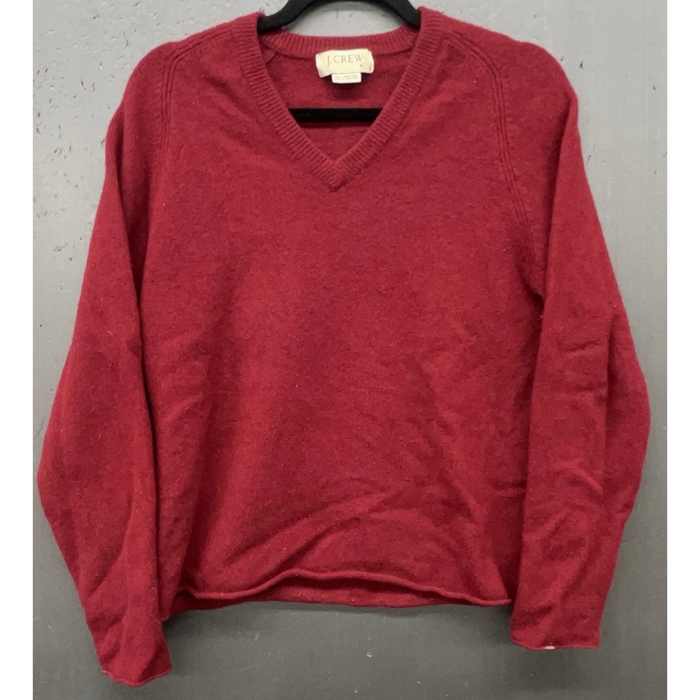 Vtg J Crew Lambswool Sweater Women M Wine Red V Neck Pullover Preppy Academia
